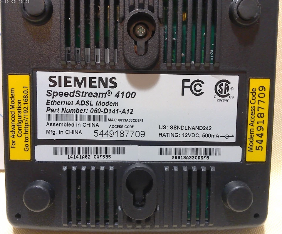 NEW! Siemens Speedstream 4100 Ethernet ADSL Modem 060-D141-A39 FREE Ship! - Image 2 of 3