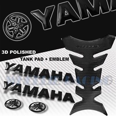 PERFORATED BLACK PRO GRIP FUEL TANK PAD+6'' 3D LETTER EMBLEM STICKER