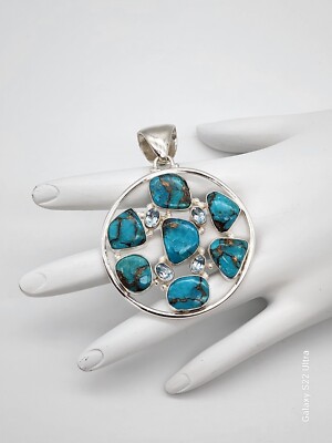 STERLINGSILBER 7 TÜRKIS CABS 4 BLAUTOPAS EDELSTEINE 925 NEU SCHMUCK ANHÄNGER!
