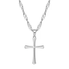Small Cross Pendant Necklace for Women,925 Silver Plated 14K White Gold Penda...