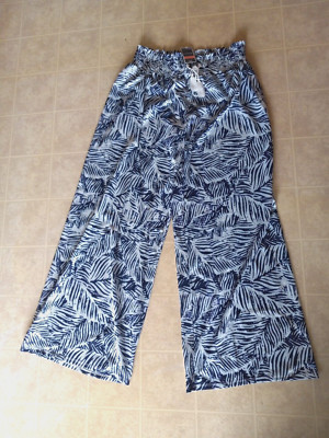 West Loop  Printed Blue Graphic Palazzo Pants Women s  XL Wide Leg NEW