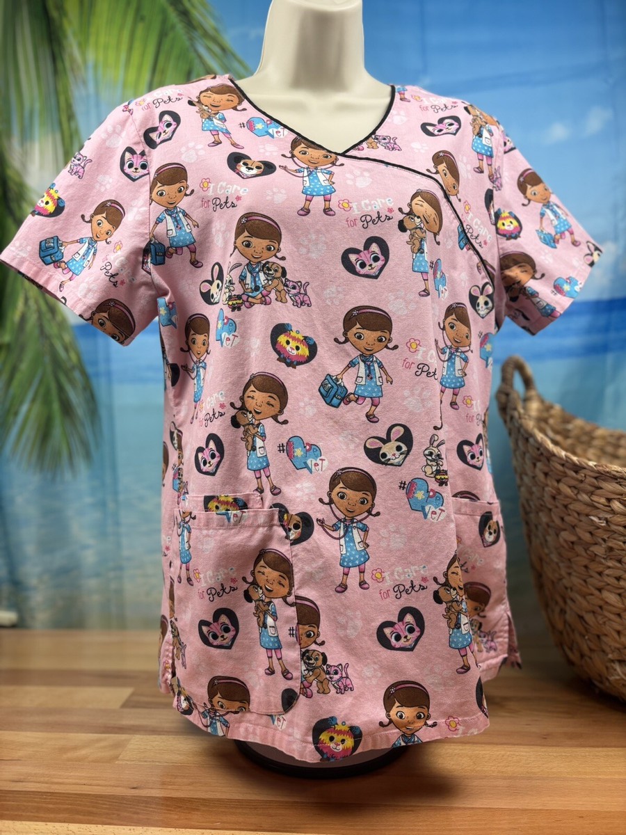 Women's Disney Doc McStuffins Pink Scrub Top Size Medium