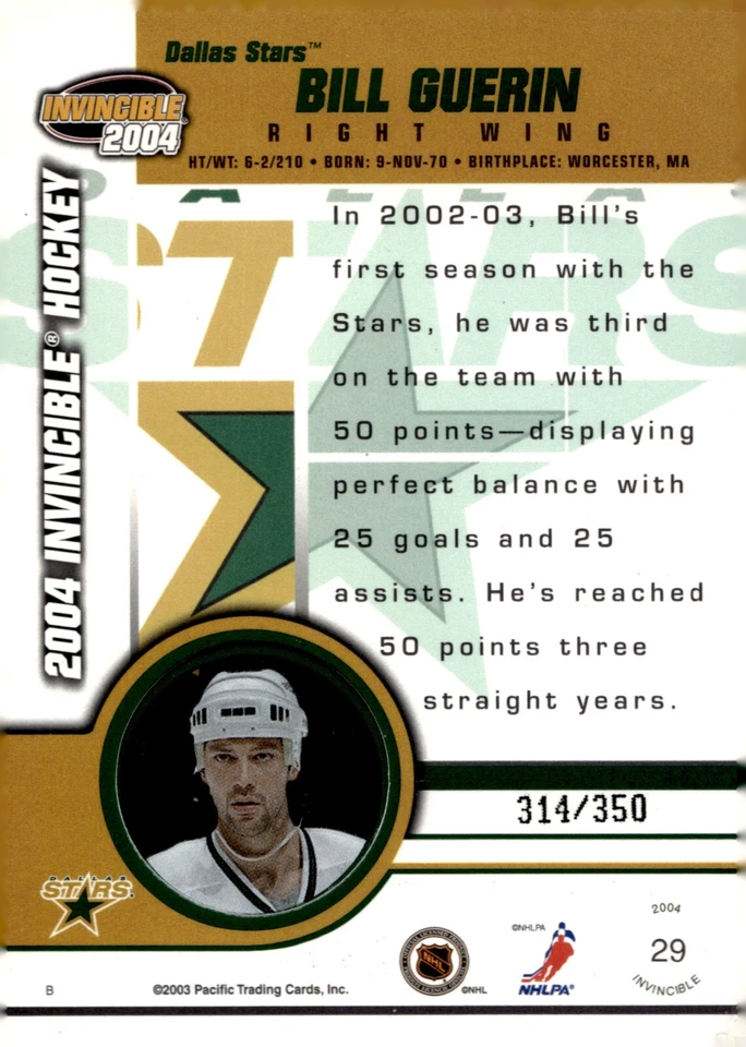 Bill Guerin - Signed 2003-04 Pacific Invincible /350 Card #29 - Image 2 of 2