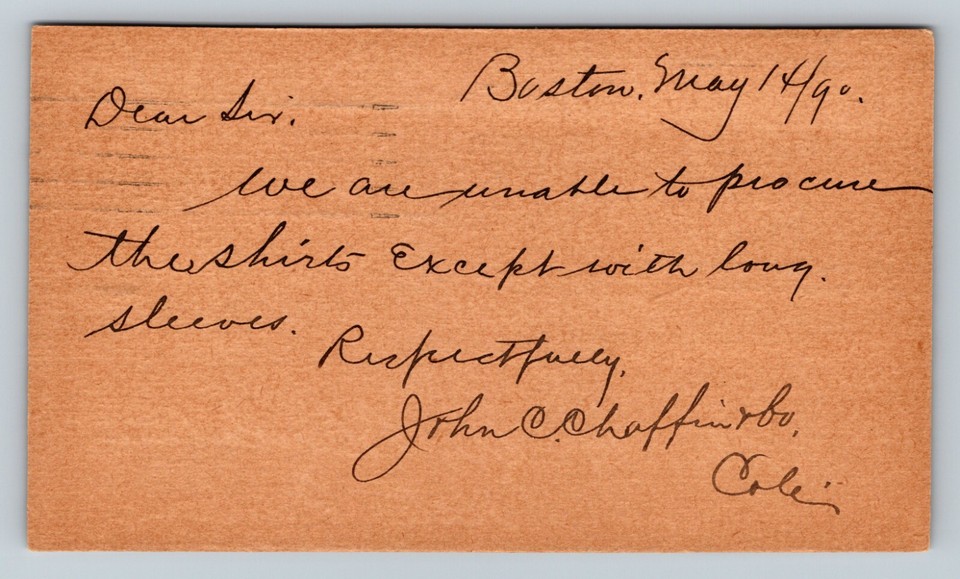 c1890 Boston To Bridgewater MA Postal Card Unable To Procure Short