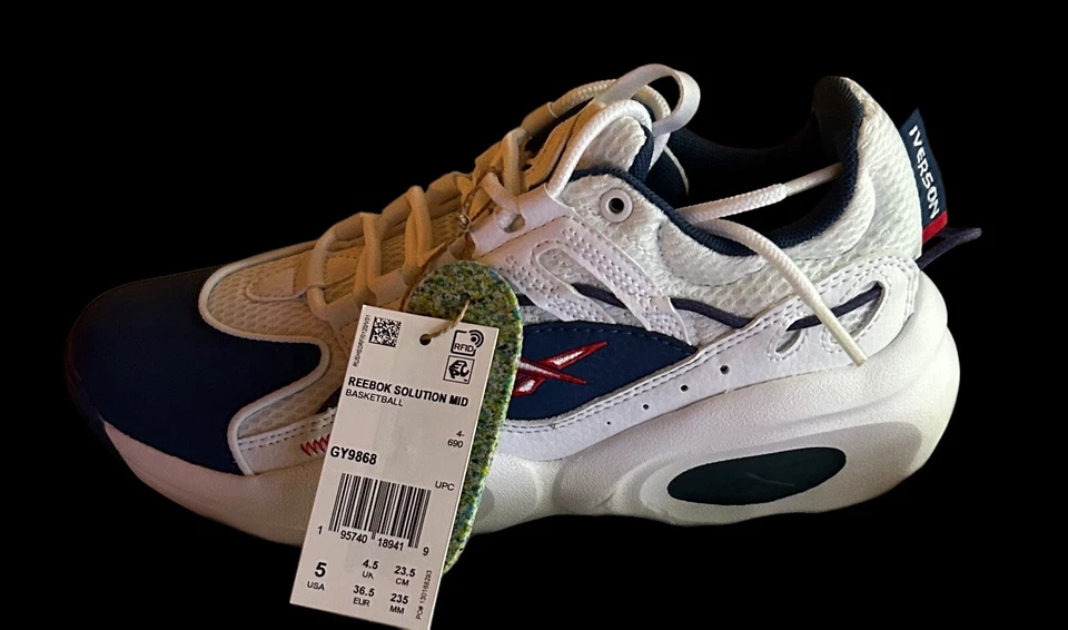 Zapatos de baloncesto REEBOK Solution Mid Allen Iverson para jóvenes niños 5 nuevos con etiquetas nuevos en caja Foto 4 de 4