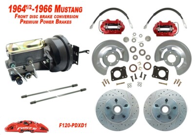1964-66 Mustang Front Power disc Red Brakes - Aluminum Master, drilled rotors