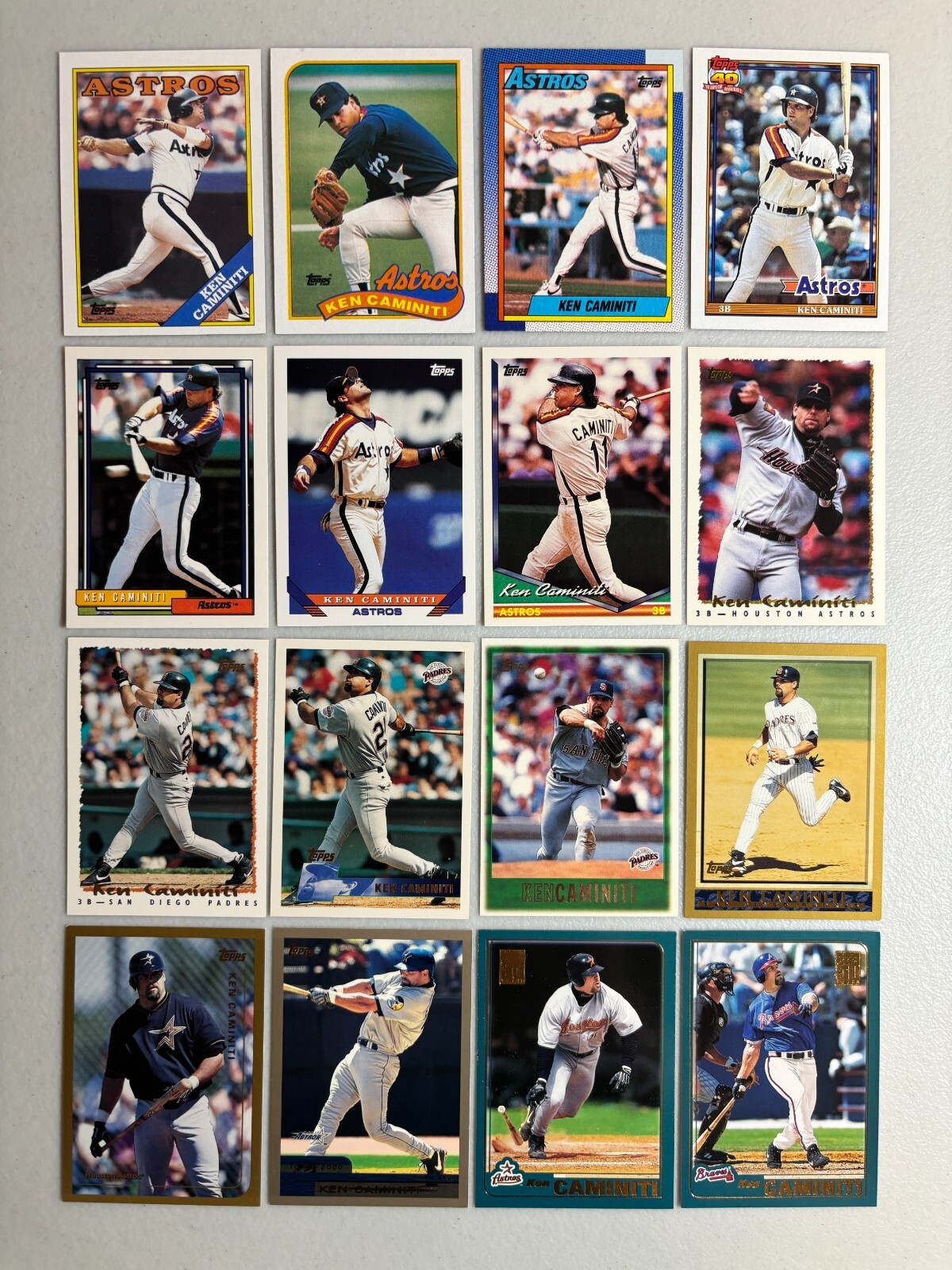 Caminiti, Ken instant collection run 16 diff card Topps lot 1988 - 2001 w/2 UP