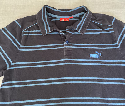 Puma Short Sleeve Shirt Navy Blue w/ Light Blue Stripe Size Medium