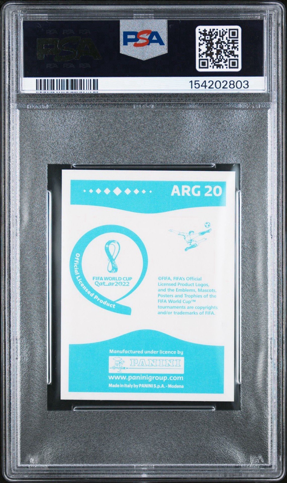 2022 Fifa World Cup Qatar Lionel Messi ARG20 Blue Back PSA 10 view 2