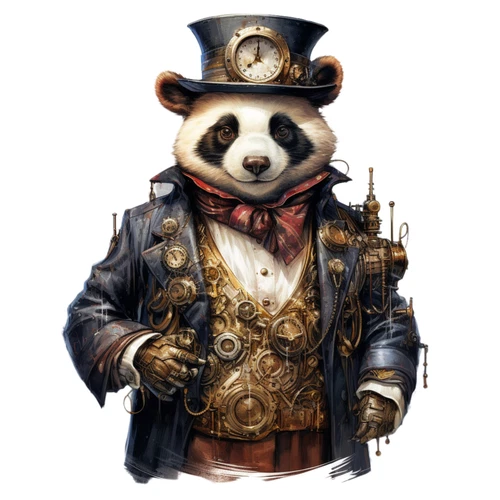 Steampunk Panda Steam Punk Animal Self Adhesive Vinyl Sticker