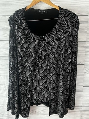 Onyx Nite Top Womens 1X Black Silver Metallic Long Sleeve Tank & Blazer Set J420