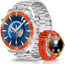 Smartwatch AMOLED 1.52" Round Screen 2 Bands Included Orange Silver Used From Ja