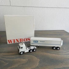 Vintage 1990 Winross GTE Transport Semi Tractor Trailer Truck White & Blue (F8)