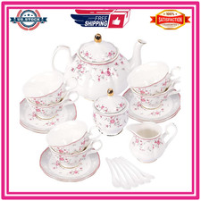 Vintage Porcelain Tea Set for 6 Pink Rose Floral Teapot Cup and Saucer Set