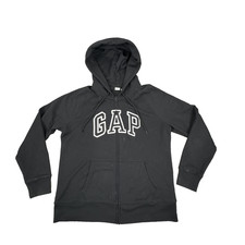 GAP Womens Full Zip Hoodie Black Spellout Sweatshirt Size L Large Fleece