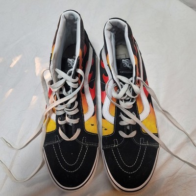 Vans Sk8 Hi Flame Black Yellow Red High Top Skate Shoes Men Size 11.5