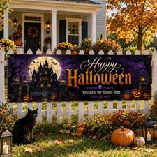 Halloween Party Banner, Haunted Harvest Carnival Banner, Spooky Haunted House