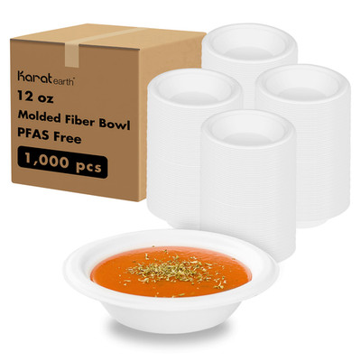 Karat Earth 12oz  Paper Round Bowl, PFAS Free, Molded Fiber - 1,000 pcs