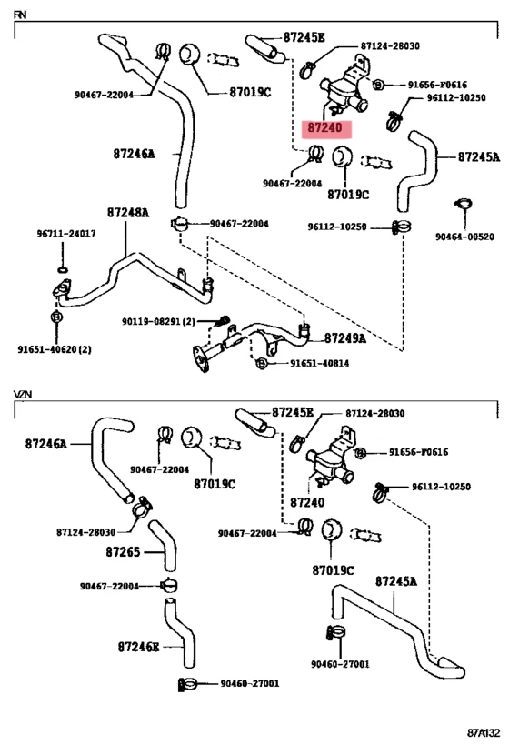 Válvula de control de calefacción HVAC genuina Toyota 4RUNNER HILUX 87240-89124 OEM JDM Foto 2 de 2