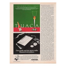 Toshiba AM FM Stereo Radio Tuaca Italian Liqueur Vintage Magazine Print Ad 1983