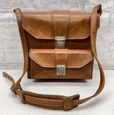 Vintage Genuine Leather Camera Bag Shoulder Case   Dual Buckles   12  x10  