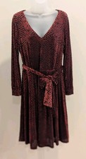Calvin Klein Black Red Velvet Polka Dot V Neck Tie Waist Dress Size 12 Burnout