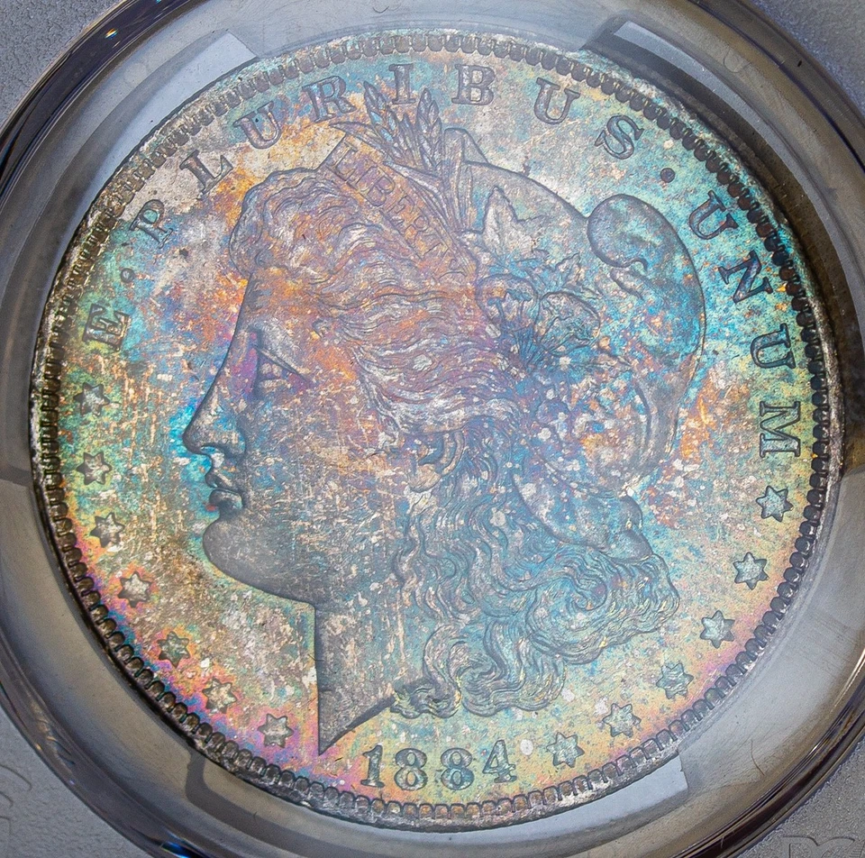 1884-O PCGS MS64 CAC MORGAN $ NICE COLORFUL TONED RAINBOW (VIDEO) - Image 3 of 4