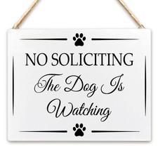 RYYCDOI Funny No Soliciting the Dog is Watching Wooden Plaque Signs Wall Hang...
