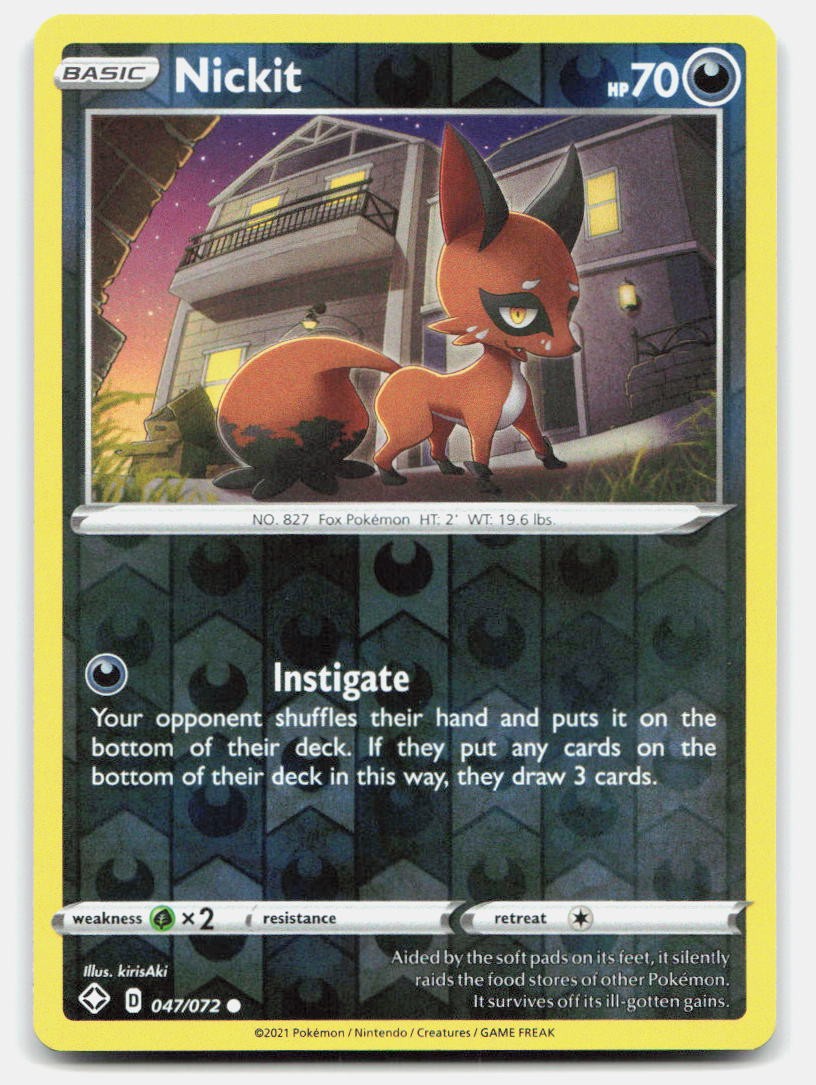 Nickit 047/072 Common Shining Fates Pokemon Reverse Holo NM