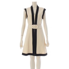 GUCCI Jersey GG belt included Jersey Sleeveless dress 515533 White x black S