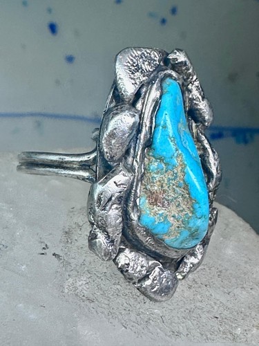 Navajo ring vintage turquoise brutalist band size 8 sterling silver women - Picture 4 of 11