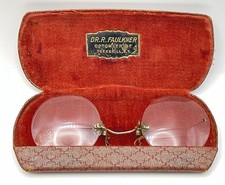 Antique 10K GF Round Rimless Eyeglasses Spectacles Dr Faulkner Peekskill NY Case