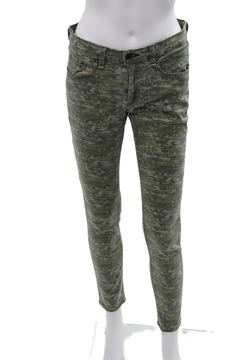 Rag & Bone Jean Women Cropped Ankle Camouflage Green Mid Rise Pants Size 30Free Shipping in US $100+ Orders | $6.95 Orders Below