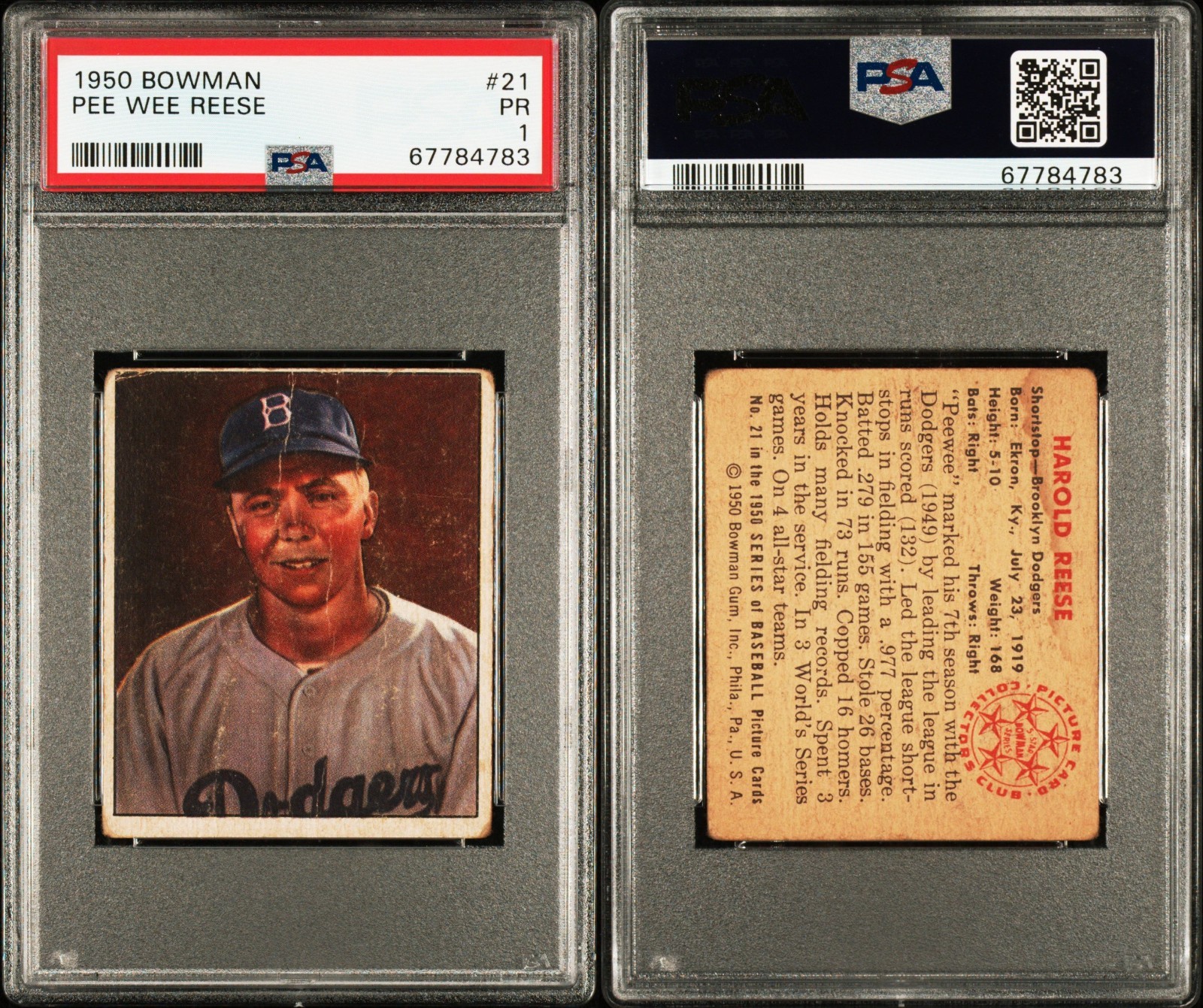 PSA 1 1950 Bowman #21 Pee Wee Reese Brooklyn Dodgers