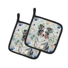 Caroline's Treasures Blue Merle Border Collie Coastal Sea Glass Pair Potholders