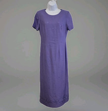 Talbots Women's Dress Linen Blend Lined Back Zip Embroidered Detail Size 10