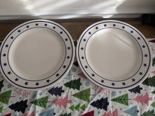Set 2 Homer Laughlin 12” Manhattan Blue Stars Stripe Chop Plates Platters Diner