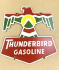 VINTAGE 12" THUNDERBIRD GASOLINE MOTOR OIL PORCELAIN PUMP STATION GAS SIGN