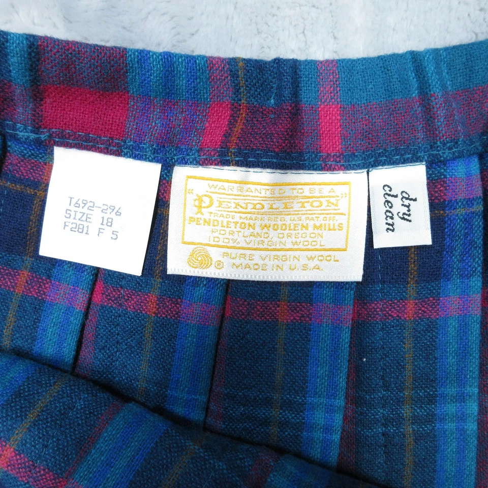 Falda Pendleton Mujer 18 Azul Rosa Plisada Lana Hecha en EE. UU. Línea A Midi Foto 4 de 4
