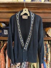 Vintage Nino Foriero Sweater Cardigan Mens Medium Blue V Neck Button Knit 80s