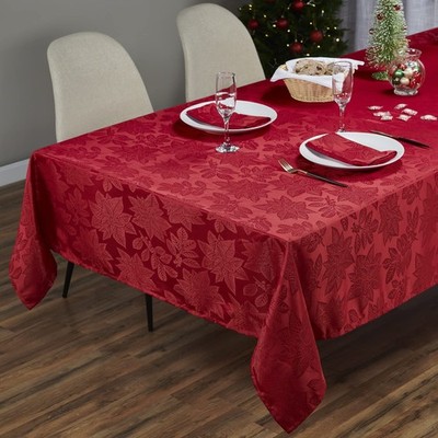 Kadut Christmas Tablecloth, Poinsettia Leaf Red Tablecloth (60 x 84 Inch) for 5