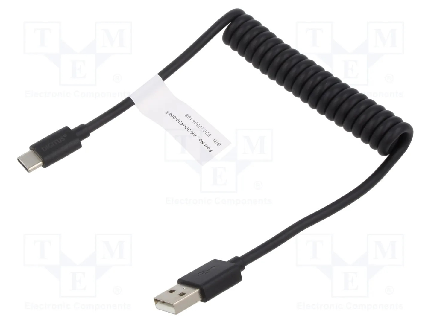 Digitus Noir Câble Usb Usb 2.0 Usb-A Mâle, Usb-C® Mâle 1.00 M Connecteur Utilisable Des Deux Cotés, Blindage Double, Flexible, Câble Spiralé... - Image 2