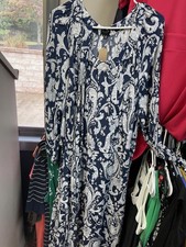 Talbots Plus Petite Long Sleeve Dress 3XP Navy Blue White Paisley
