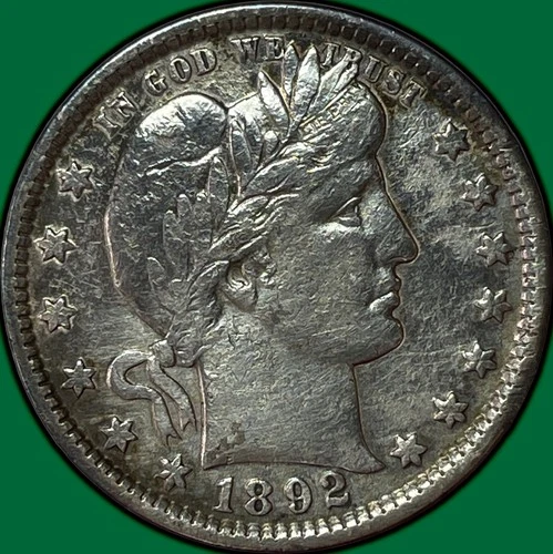 1892 Barber Quarter Extremely Fine XF Coin, Harshly Cleaned #35333