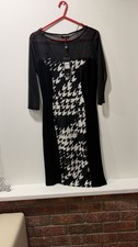 M&Co black and white houndstooth patterned evening dress with sheer long sleeves