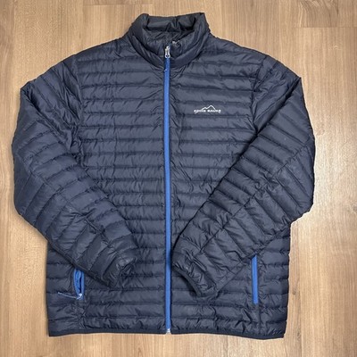 Eddie Bauer Puffer Jacket Mens L Navy Blue EB650 Quilted Down Puffer Full Zip
