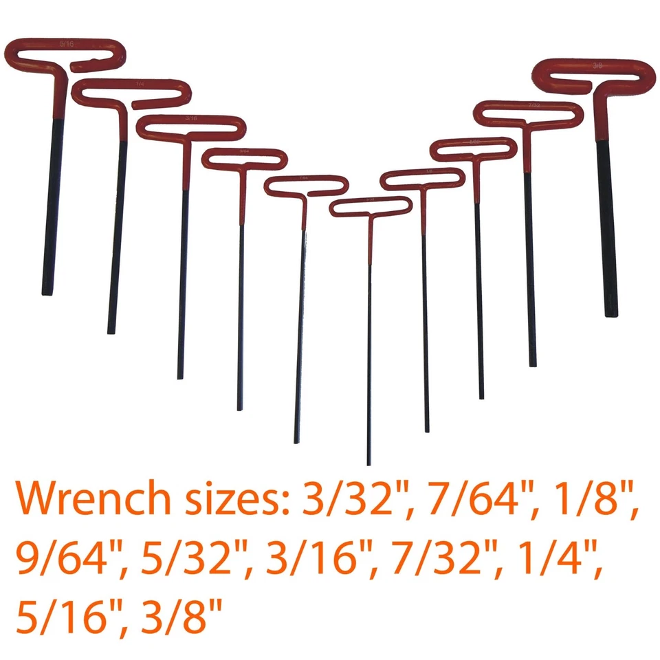 Llave, llave hexagonal, mango en T sumergido, SAE, juego de 10 piezas de 3/32" a 3/8" Foto 3 de 3