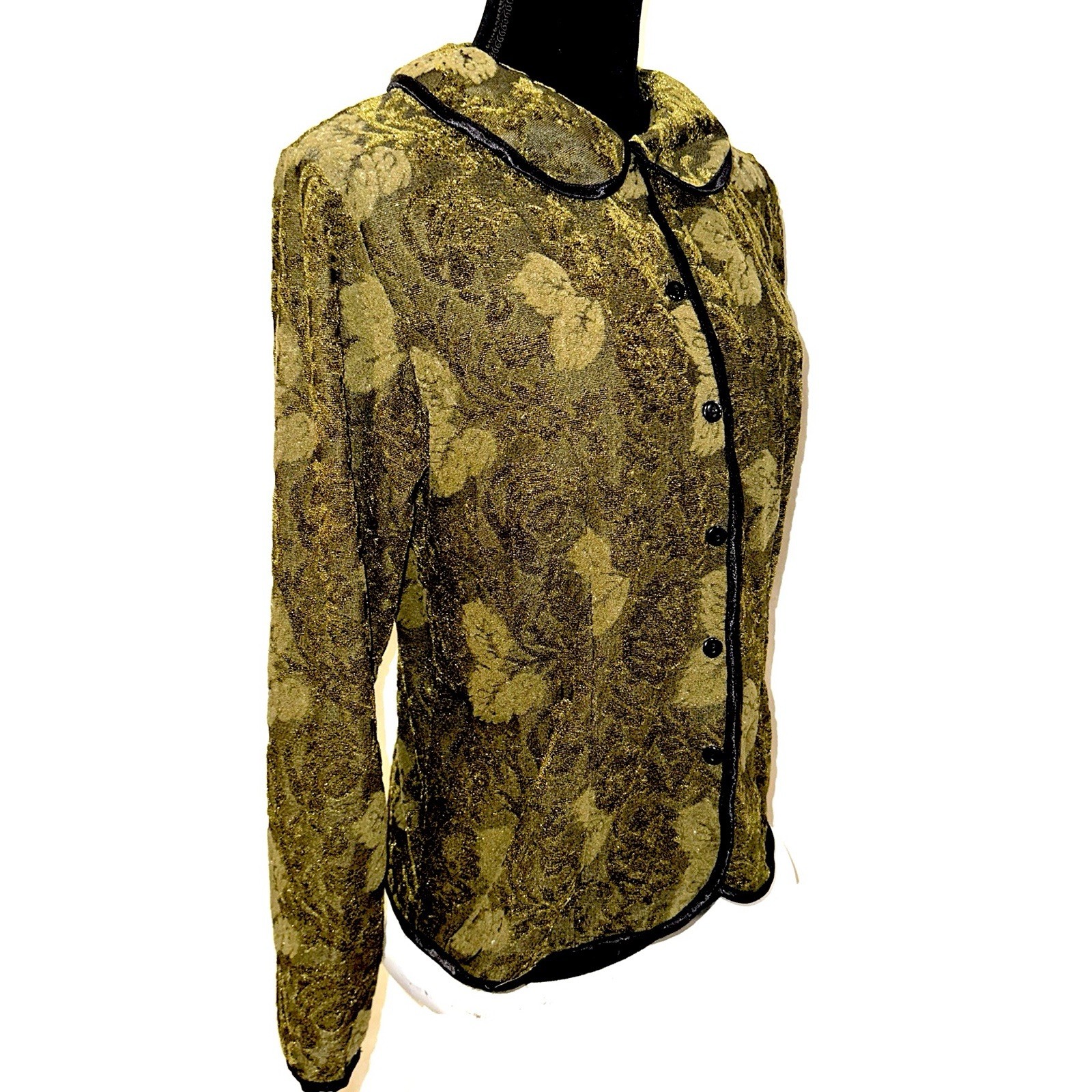 Vue Point Vtg Green Leaf Print Jacket Size M Pete… - image 1