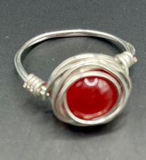 Wire Wrapped red stone Ring. Size 8. Silver Wire.