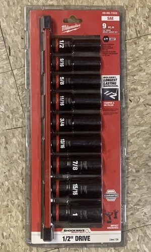 Milwaukee 49-66-7022 9PC SHOCKWAVE Impact Duty 1/2" Drive SAE Deep Socket Set